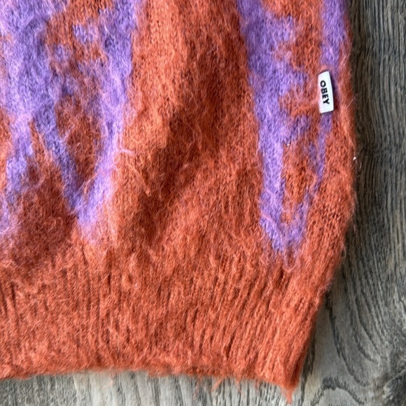 Obey Sweater Orange and Purple Copper Multi Helix Fuzzy Cardigan Size Medium - Picture 11 of 15